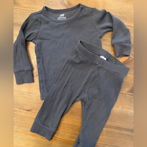 Infant H&M Cotton Charcoal Grey Ribbed Set (6M)